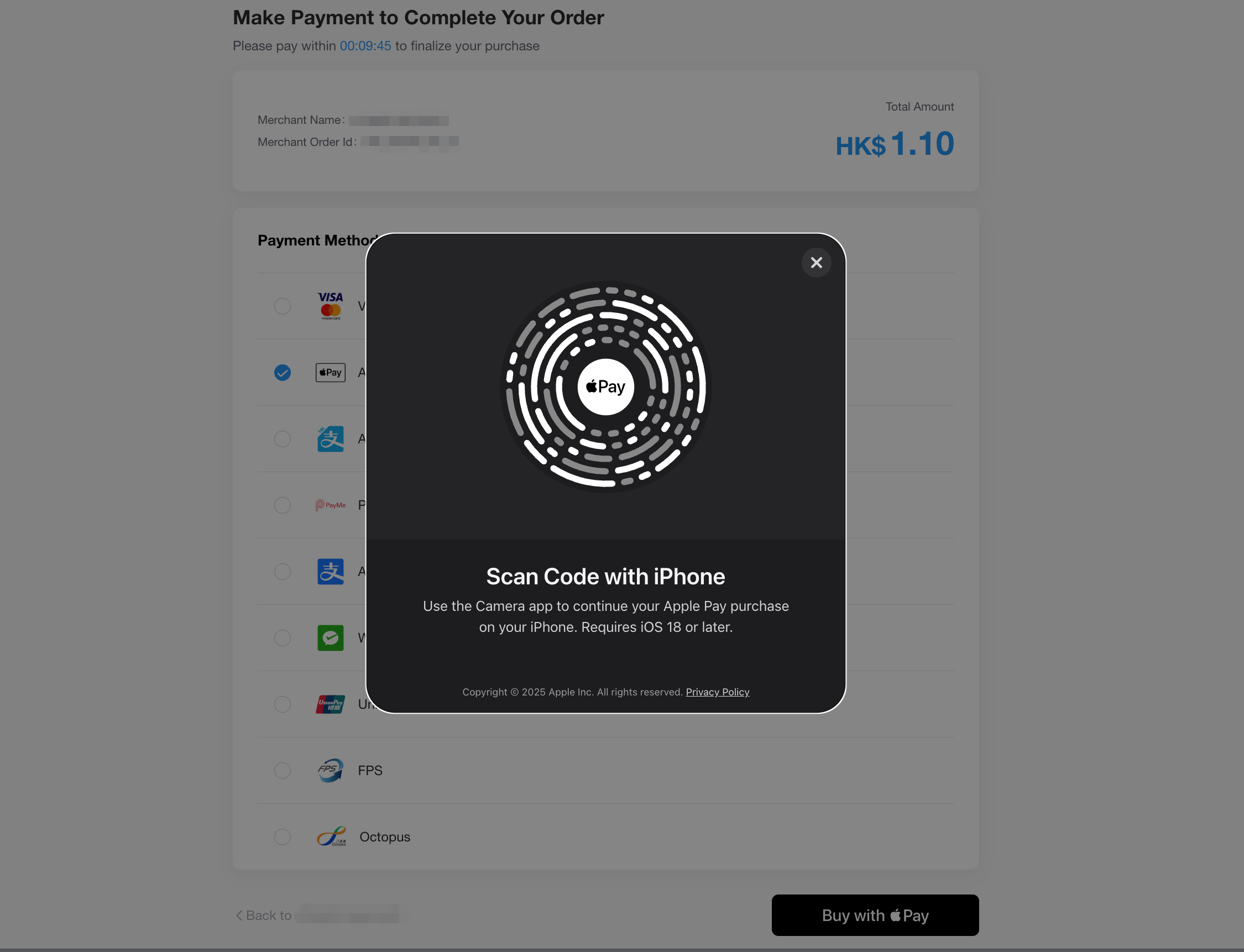 Apple Pay QRcode Flow